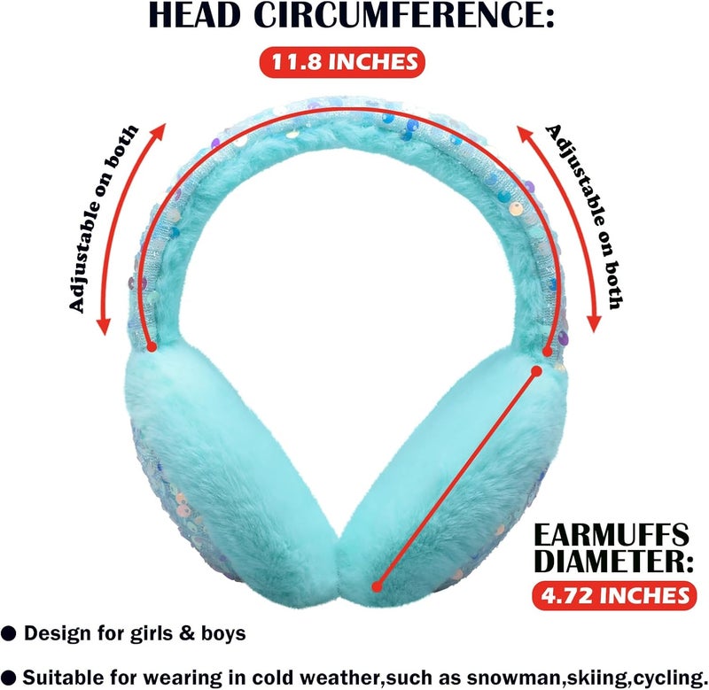 EDCYF Ear Muffs Gloves Set for Kids Girls Winter Ear Muffs Adjustable Sequins Warm Earmuffs Furry Outdoor - Image 2